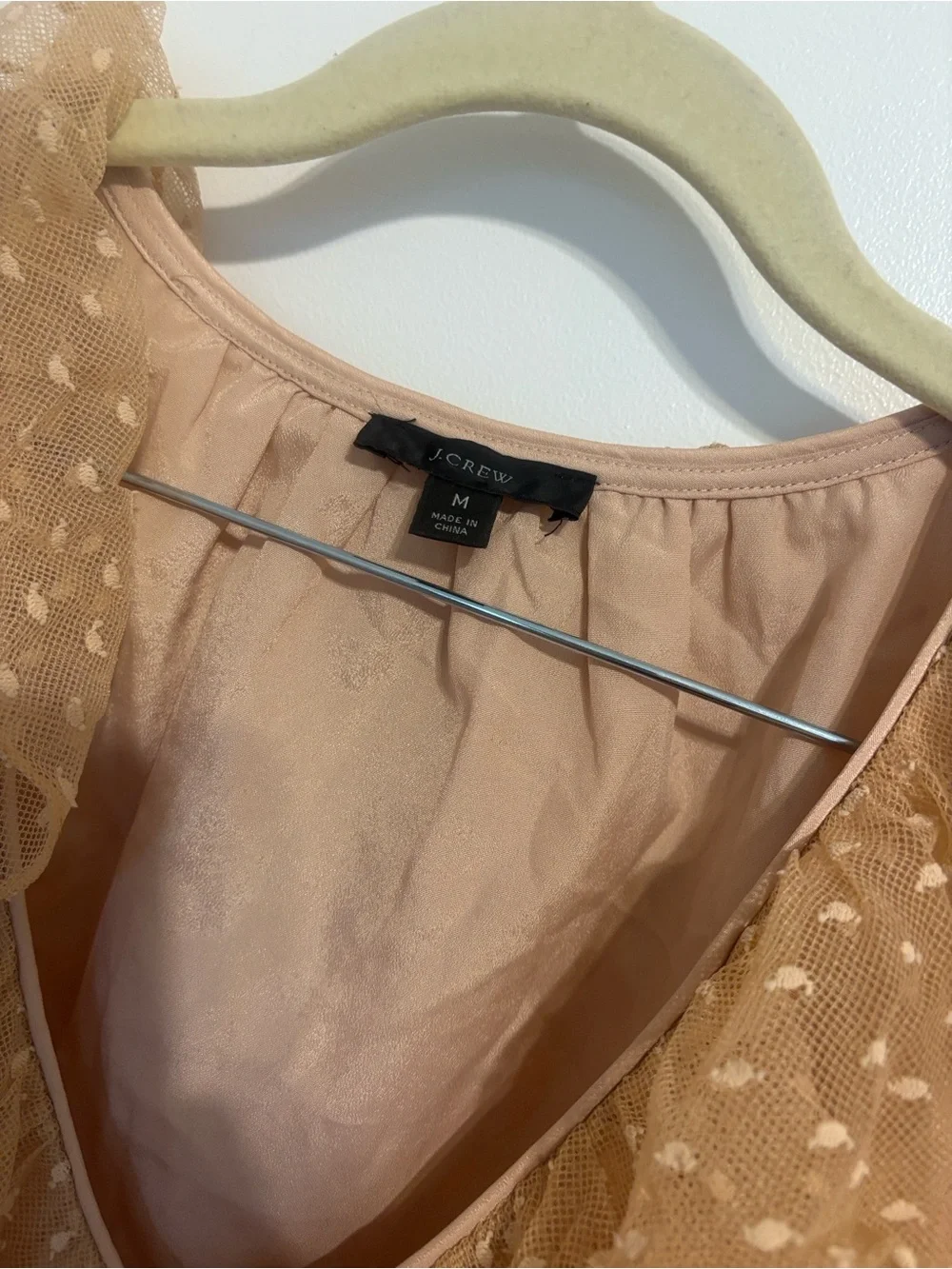 J. Crew Sheer Ruffle Tie-Neck Blouse - Tan